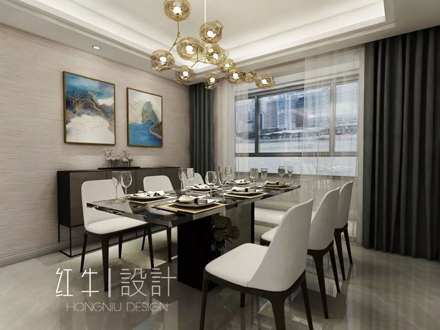 南京保利国际社区142平米现代简约风格装修04餐厅_水印