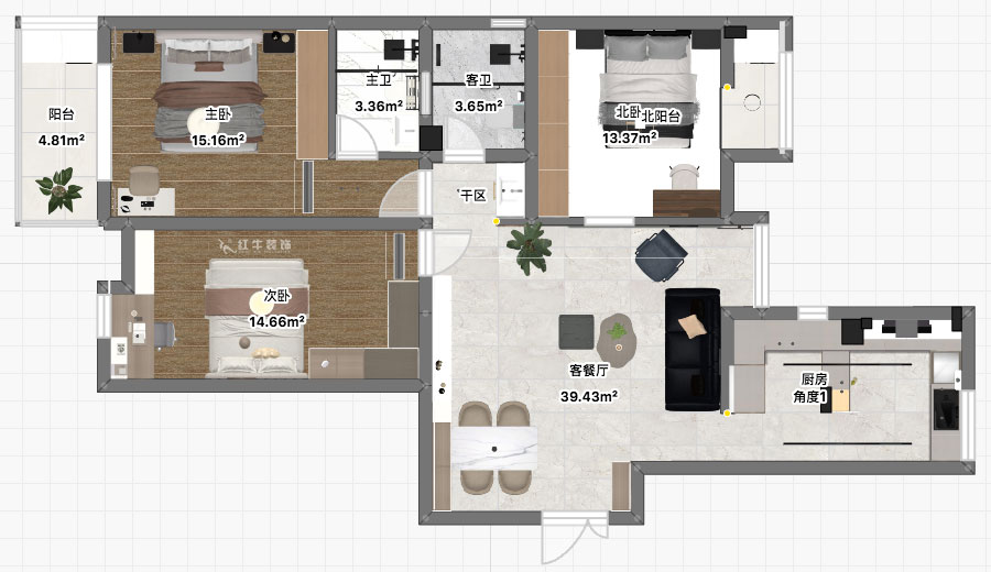 刘萍萍｜正泰大厦2-1506-120㎡-现代简约风格｜3室2厅1卫｜老房装修｜定制家｜全包18